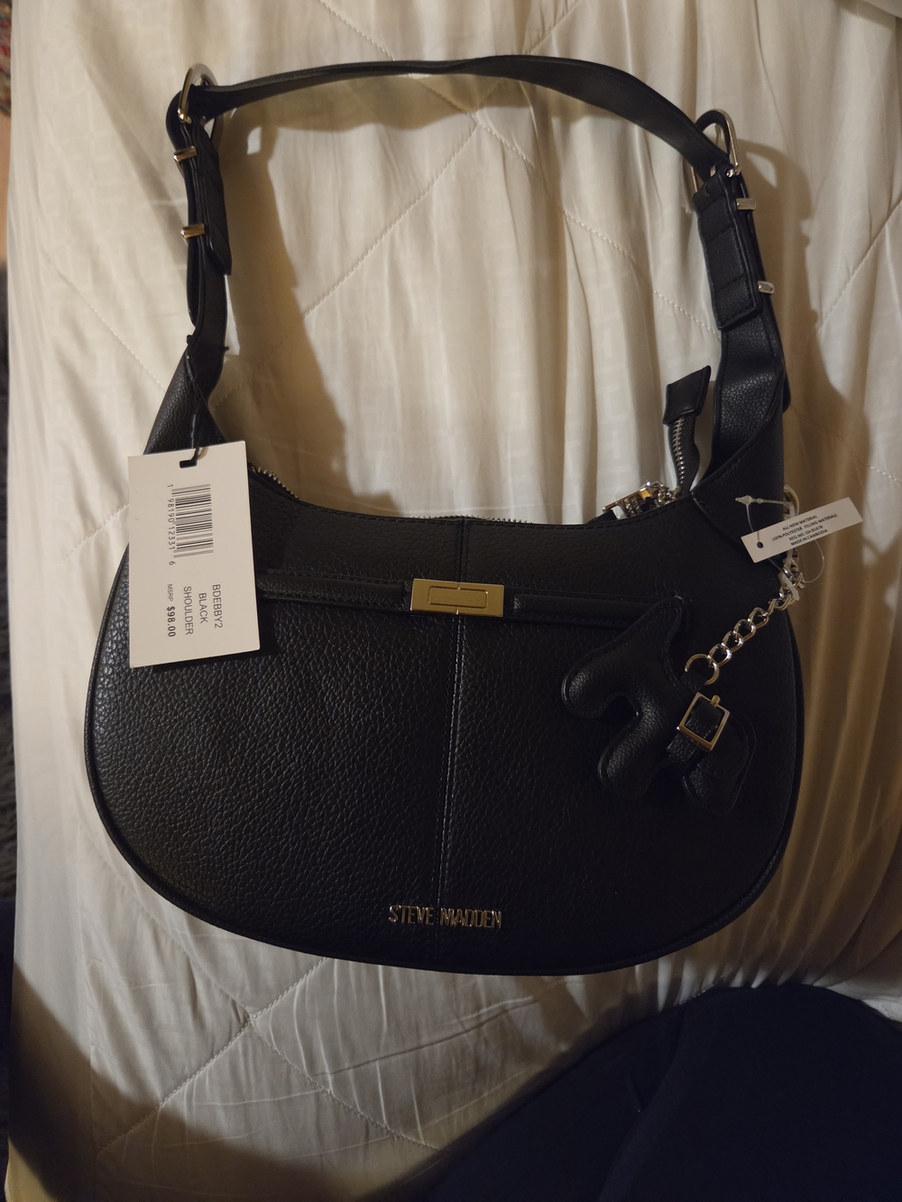 Steve Madden Black Pebble Crescent Shoulder Bag with Charm